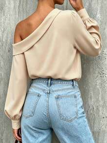 IGKEEL Women's Autumn/Winter Blouse, Apricot Asymmetrical Shoulder Elegant Slimming Commuter Top, Suitable For Commute/Work/Business, Elegant Women's Clothing - Apricot - View 3