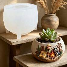 SUPWANPENG 1pc Resin Silicone Mold Camping Style Puppy Tent Cactus Embossed Spherical Flower Pot Shape DIY Handmade Casting Mold For Making Flower Pot, Pen Holder, Candle Holder, Key Storage Box, Compatible With Resin, Plaster, Clay, Cement, Concrete, Desktop Succulent Green Plant Decoration Ornament Mold, Perfect For Home Decor, Valentine's Day, Mother's Day, Father's Day, Christmas Gift Handmade Mold - No BW300 Mold - View 3