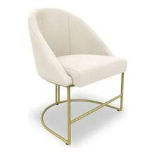 Poltrona Cadeira Lua Base Metal Dourado Tecido Bege - Bege - Visão 3