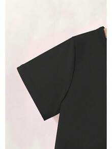Camisetas gráficas, ropa para niños, camisetas para hombre, playeras de mujer. Camiseta casual de manga corta con cuello redondo para mujer, con elegante estampado de rosas con pedrería, top - Negro - Ver 5