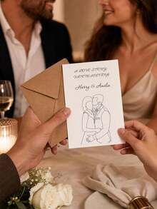 1pc Customized Couple Line Art Wedding Greeting Cards, Single-Line Sketch Blessing Cards For The Couple, Personalized Wedding Portrait Memo Cards, Minimalist Wedding Stationery, Customized Wedding Painting Cards. - Multicolor - View 8