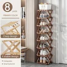 Senmeo 1Pc Multi-Layer Foldable Bamboo Shoe Organizer,Space Efficient Strong Storage Performance,Easy Assembly Freestanding Shelf,Ideal For Small Spaces,Rental Home/Entryway/Hallway/Bedroom/Bathroom/Office/Living Room - 6th Floor Main - View 3