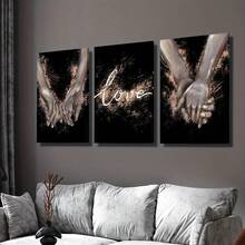 3pcs Canvas Wrapped Framed Art, Black Background Holding Hands Art, Romantic Couple Print, Love Poster, Valentine's Day Decor Art, Room Decoration, Holiday Gift, Love Wall Art, Suitable For Home Wall Decor - A - View 1