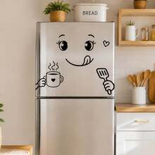 Cute Black Cartoon Refrigerator Sticker,Self-Adhesive Fridge Decal, Kitchen Wall Sticker For Home Decoration, Birthday Graduation Festival Decor Gift,Removable Vinyl Cute Stickers For Home Cabinet Appliance DIY Decoration - Smile Line - View 3