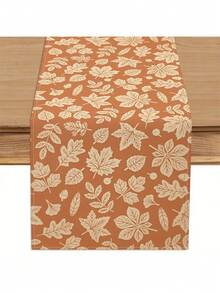 1 pieza Camino de mesa con hoja de arce de otoño - Marrón rústico con diseño de hoja blanca, decoración de mesa rectangular de poliéster para granja y reuniones familiares, decoración de mesa de Acción de Gracias | Decoración de mesa rústica | Textura - Naranja Quemada - Ver 6