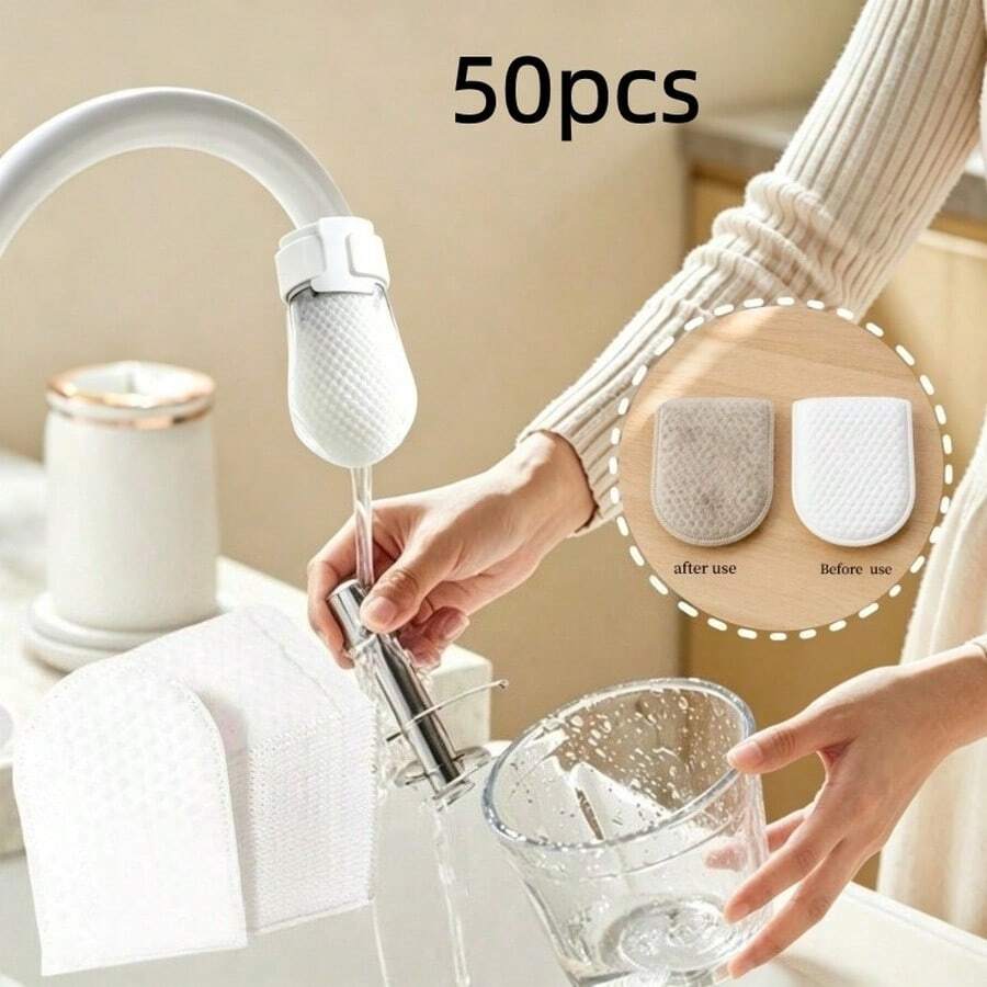 60pcs (50 Filter Bags + 10 Fixing Bands) High Density Non-Woven Fabric Faucet Filter, Universal Tap Water Filter For Kitchen And Bathroom, Easy Installation, Removes Rust, Sediment And Impurities, Home Water Filter Accessories