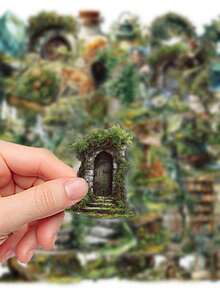 50pcs Green Forest Phone Stickers, Creative Aesthetic Design Transparent Stickers, Suitable For Phone Cases, Tablets, Laptops, Luggage, Cars, Notebooks, Helmets, Guitars, Skateboards, Storage Boxes, Handwritten Journals - 50pcs - View 6