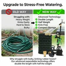 100FT Heavy-Duty Garden Rubber Hose With 10 Function Nozzle, Heavy-Duty Super Strong Solid Brass Fittings, Outdoor Water Hose, Car Wash Water Pipe, Courtyard Watering, Pet Shower, Smooth Hose Design, Durable Material. - 黑色 - 查看 6
