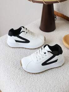 1 Pair Kids' Spring New Popular Style Versatile Casual Sports Shoes, Flat Bottom Sneakers For Girls And Boys - Beige - View 2