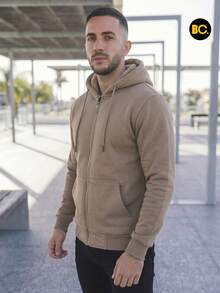 Big City Sudadera De Hombre Con Forro Borrega y Capucha Hoodie! Con Cierre y Basicas con estampado casual de Moda - Biege - Ver 3