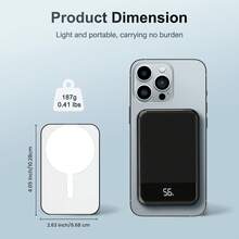2025 Magnetic 15W Power Bank For IPhone,10000mAh Magsafe Battery Pack With 15w Fast Charging,Slim Magsafe Power Bank In&Out,With LED Display,Wireless Portable Charger For IOS 16/15/14/13/12 Series Podoru For MagSafe Battery Pack, 10000mAh Power Bank - 黑色帶LED顯示 - 查看 6
