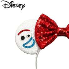 1pc Disney Minnie Ears Headband, White Sequin Ears With Red Bow And Character Decoration, Shiny Hair Accessory For Theme Park Enthusiasts - View 3