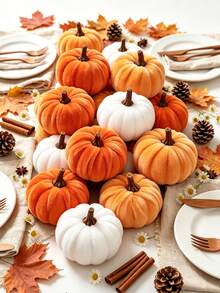 8/1pc Thanksgiving Artificial Pumpkin, Faux Velvet Pumpkin Orange Brown White Artificial Pumpkin Berry Maple Leaf Decoration, Autumn Table Centerpiece Decor, DIY Decoration, Autumn Harvest Festival Decoration, Halloween Decoration, Thanksgiving Decoration, Desktop Decoration, Thanksgiving Gift, Party Decoration, Home Decor - Velvet Pumpkin Ornament - View 10
