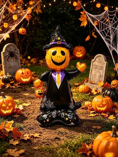 63.5-Inch Giant Halloween Decoration - Pumpkin Head Balloon, Standalone Party Decor For Indoor/Outdoor Use - No Power Needed, Easy To Install Halloween Party Decoration Suitable For Home, Office, Events - Aluminum Foil Material, Halloween Accessories, Holiday Display, Eye-Catching Display, Long-Lasting Material, Event Planner, Outdoor Decor, Reusable Decoration, Holiday Shopper, Christmas Decoration