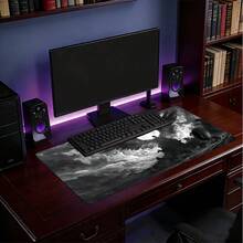 1pc Extra Large Black & White Cloud Sea Wing Silhouette Pattern Mouse Pad, Soft Cloth Keyboard Mat With Anti-Slip Rubber Base And Stitched Edges. Dark Epic Cloud Mist Wing Oil Painting Aesthetic Keyboard Mat With Anti-Slip Rubber Base And Stitched Edges, Suitable For Gaming, Home Office And Study Scenarios. - View 7
