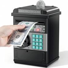 TEMI 兒童電子密碼存錢筒 自動紙鈔與硬幣存款 ATM 儲蓄盒 3 歲以上熱門生日聖誕禮物 - 黑色 - 查看 11