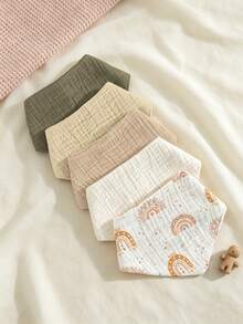 5pcs/Set Pure Cotton Baby Bibs, Soft Gauze Triangle Bandana Drool Bibs, Adjustable Snap Button Newborn Bibs - Multicolor - View 1