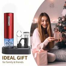 Electric Wine Bottle Opener Rechargeable Automatic Corkscrew With Charging Base Deep Red Easy One Touch Wine Opening Kit For Kitchen And Dining, Wine Opener, Cork Remover, Wine Tool, Kitchen Accessories - Default - View 1