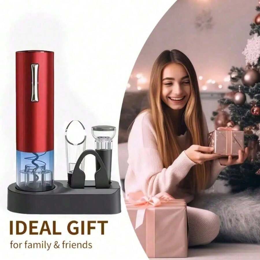 Electric Wine Bottle Opener Rechargeable Automatic Corkscrew With Charging Base Deep Red Easy One Touch Wine Opening Kit For Kitchen And Dining, Wine Opener, Cork Remover, Wine Tool, Kitchen Accessories - Default - View 1