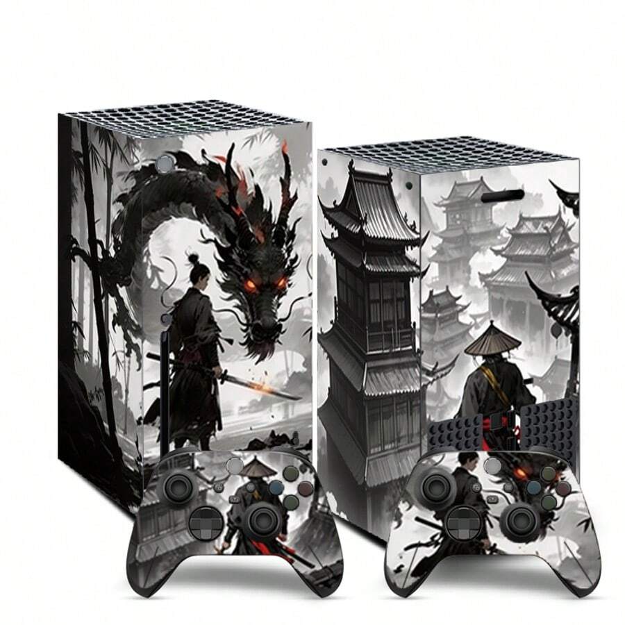 Ink Wash Samurai Black Dragon Style Vinyl Skin For Xbox Series X Console + Controller Full Body Wrap, Waterproof, Scratch-Resistant, Dust-Proof, Removable Without Residue - View 1