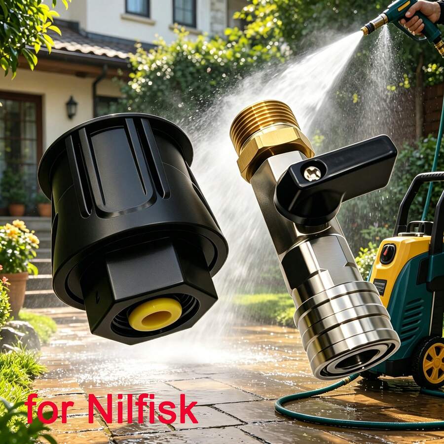 (ل- Nilfisk) فوهة خرطوم غسالة الضغط العالي 1/4 صمام توصيل سريع، مفتاح صمام خرطوم مسدس غسيل السيارات بالضغط العالي، واجهة مخرج المياه للغسالة، مناسب لتنظيف المركبات والفناء والطرق - خاص ب- Nilfisk فقط - مشاهدة 1