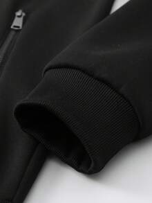 2pcs Black And White Colorblock Hooded Men's Jacket Set, Casual Sports Men's Outfit, Comfortable Long Sleeve Jacket And Pants Two Pieces Set, Men's Zipper Cardigan Jacket With Sports Pants, Side Zipper Pocket Design, Machine Washable, Suitable For Daily Commute And Travel - Black - View 9