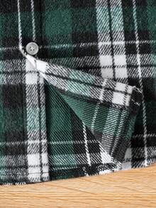 Unisex Kids Classic Street Fashion Casual Versatile Green Plaid Long Sleeve Shirt Suitable For Daily Wear, Vacation, Party And Other Activities - Green - View 10