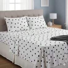 Single Sheet Set With 2 Pieces Printed Cotton Fabric With Elastic All Around And Pillowcase In Matchstick Stitch - Hitam dan Putih - View 3