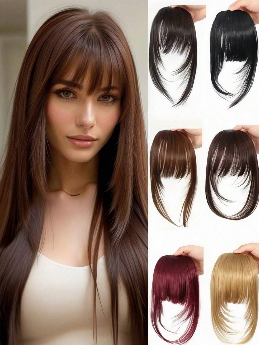 1pc Clip-On Bangs, Natural Invisible Seamless Air Bangs, Suitable For Students And Daily Wear, Random Color (Color May Vary Slightly From Image), Hair Accessory, Valentine's Day Hair Accessory Gift - Multicolor - View 1