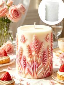 Reusable Lavender Pattern Cylindrical Silicone Candle Mold Fragrance Candle Gypsum Resin Craft Mould DIY Fresh Gentle Home Decor Creative Present For Valentine Wedding Holiday - A - View 2