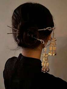 1pc Pearl Tassel Lantern Hair Pin Vintage Chinese Style Bun Hair Accessory Exquisite Hair Decoration Suitable For Festival Party Outfit Matching - Multicolor - View 2