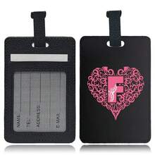 PU Leather Suitcase Tag With Hidden Card Slot Detachable Quick Release Strap Anti Scratch Wearproof Portable For Business Travel Overseas Trip Student Bag And All Luggage Sizes Initial Name Love Letter 26 Letters Pattern - Black 1pc - View 6