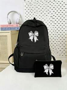 Musical Note Bowknot Print Backpack, Simple Fashion Large Capacity Casual Commute Backpack, Laptop Bag Travel Backpack Back To School Essential Suitable For Middle School, High School And College Students - Multicolor - View 2