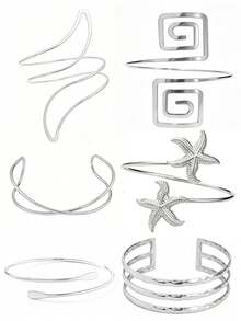 Juego de 6 piezas de brazaletes cuadrados geométricos personalizados, pulseras versátiles ajustables con diseño de estrella de mar, para fiestas, vacaciones y uso diario - 6PC-2 - Ver 1