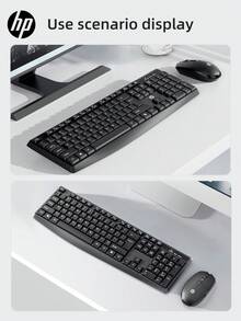 Kombo Keyboard dan Mouse Nirkabel HP 2.4G, Keyboard Ergonomis Ukuran Penuh 108 Tombol, Mouse dengan Kecerdasan 3 DPI yang Dapat Diatur untuk Kantor, Hitam - View 9