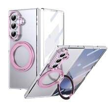 VIETAO 360°旋轉隱形支架透明材質手機殼，適用於 Galaxy Z Fold 8 Ultra 7 6 5 4 Fold7，附強化玻璃螢幕保護貼 - 粉色 - 查看 1