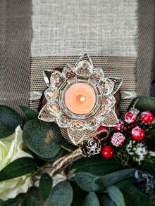 1pc Crystal Lotus Tea Light Candle Holder/Glass Tea Light Candle Holder Decor, Suitable For Christmas, Home, Wedding Party - Multicolor - View 3