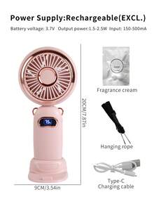 AOYI 1個 1200MAH 充電式無線手持迷你風扇，5段風速模式，附USB充電線、手機支架與掛繩 - 彩色 - 查看 6