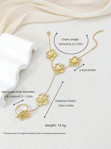 1Set Flower Bracelet With Ring, Hypoallergenic Stainless Steel Hand Chain Connected Finger Ring Hand Harness Jewelry For Women Gift - Multiple Styles - View 5