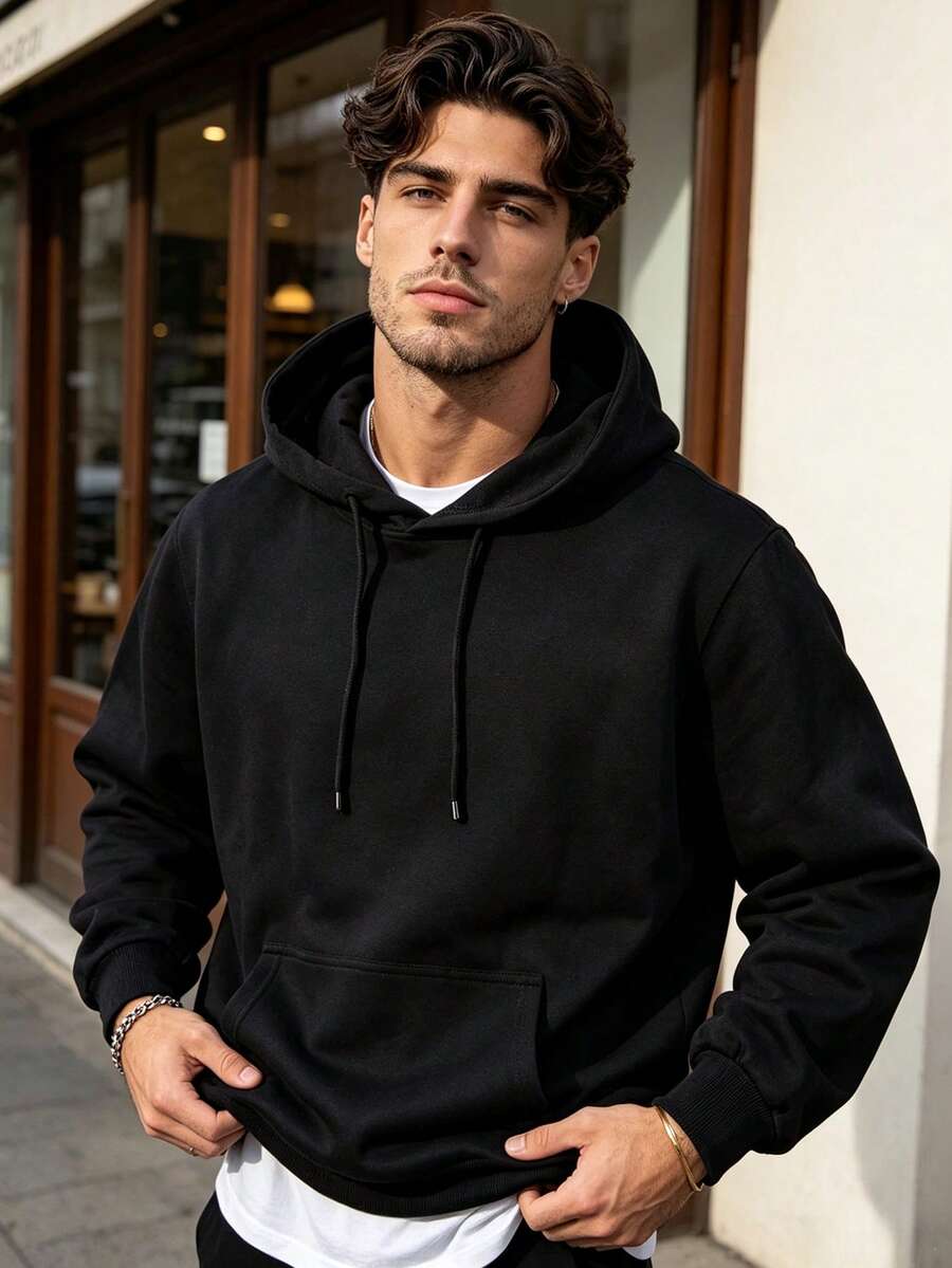 Spring/Autumn Men's Casual Solid Color Minimalist Versatile Loose Fit Sweatshirt Jacket - Black - View 1