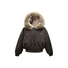 Women's Winter Hooded Parka Coat With Faux Fur Trim, Black Long Sleeve, Zipper Pockets, Fitted Hem, Regular Length, 100% Polyester Filling - Army Green - View 7