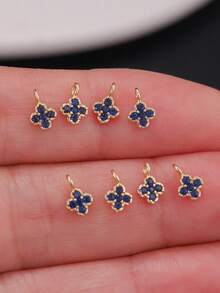 8pcs Mini Four-Leaf Clover Micro-Inlaid Colorful Zirconia Charms DIY Piercing Earrings, Bracelets, Anklets, Waist Chain Accessories, Best Handmade DIY Gift - Multicolor - View 9