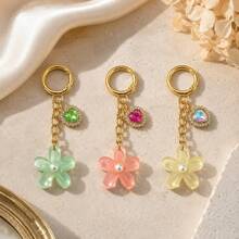 1pc/Multiple Women's Korean Style Fresh Faux Pearl Five-Petal Flower Resin Pendant With Rhinestone Heart Decor, Keychain, Backpack Charm, Bag Key Pendant - Multicolor - View 2