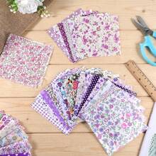 Lot de 50 pièces de tissu charm violet, carrés de tissu floral pré-découpés de 5 pouces, convient pour le patchwork, la couture, le quilt, les sacs, la décoration artisanale DIY pour la maison, Layer Cake (violet, 5" x 5") - Variante - Voir 4