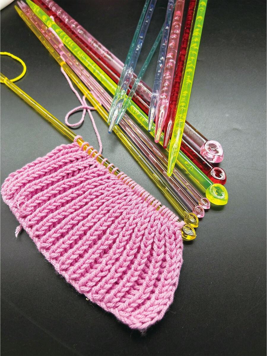 35cm Crystal Clear Acrylic Single Point Crochet Hooks, 4.0-10.0mm 7 Sizes Color-Coded, Transparent Rainbow Smooth Lightweight Plastic Knitting Needles For Autumn/Winter Christmas DIY Handmade Gifts - Plastic Single-piece Sweater Needle - View 1