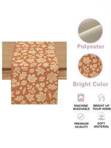 1 pieza Camino de mesa con hoja de arce de otoño - Marrón rústico con diseño de hoja blanca, decoración de mesa rectangular de poliéster para granja y reuniones familiares, decoración de mesa de Acción de Gracias | Decoración de mesa rústica | Textura - Naranja Quemada - Ver 8