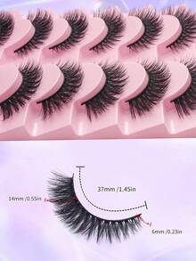 7 Pairs New Cat Eye Faux Mink False Eyelashes, Black Stem Fairy Style Design, Fluffy And Lightweight, Lengthens Eye Shape Naturally, Easy To Wear, Suitable For Beginners, Reusable, Full Strip False Eyelashes - Pink - View 6