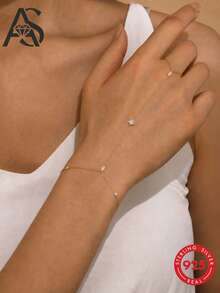 AnlaScheer 1pc Exquisite Fashion 925 Sterling Silver Octagonal Star Stone Layered Bracelet, Gold Plated, Hypoallergenic, Women Girls Daily Wear, Party Gift - Gold - View 1
