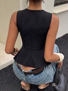 Women's New Spring Solid Color Sleeveless Umbrella Hem Tank Top, Vacation Beach, Daily, Holiday, Date, Evening, Casual, Commute Black Summer - Black - View 6