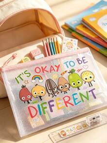 Teacher Gift "It's Okay To Be Different" Theme Zipper File Storage Bag, Macaron Color Toiletry Storage Bag, Waterproof PVC Travel Storage Bag/Transparent Zipper Pouch, Perfect For Daily Office Use, As A Thoughtful School Year Entry Gift, Or Short Trips. This Is An Excellent Gift For Birthdays, Back To School, Graduation, Christmas, Halloween, Spring Break, Easter, And Teacher's Day,Travel Essential - Multicolor - View 2